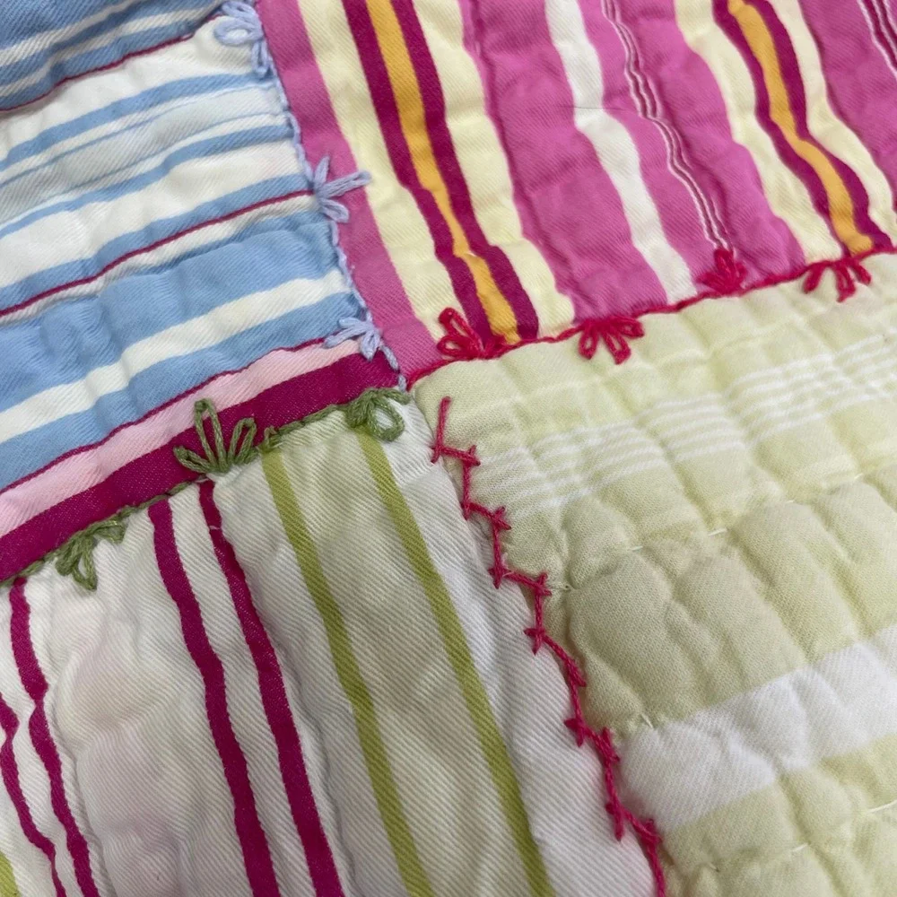 Pottery Barn Kids Quilt Twin Multi Color Striped Patchwork Cotton Cottagecore
